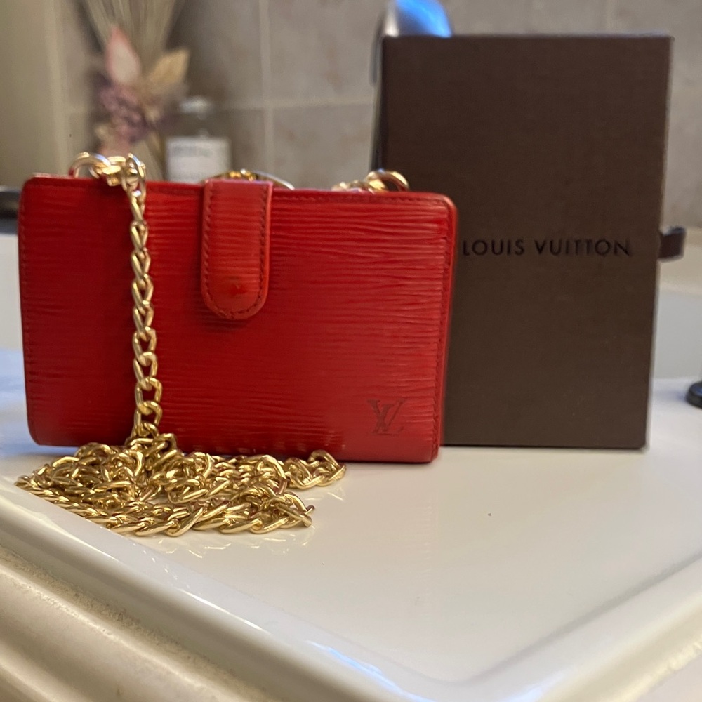 Authentic Louis Vuitton Red Empriente Kisslock Wallet with Crossbody Chain